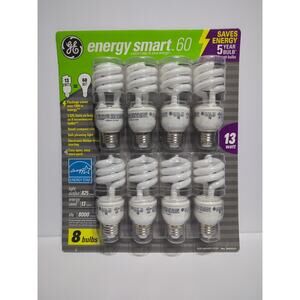 GE Energy Smart CFL Fluorescent GE 13 Watt Replaces 60 Watt Light Bulbs- 8 Pack